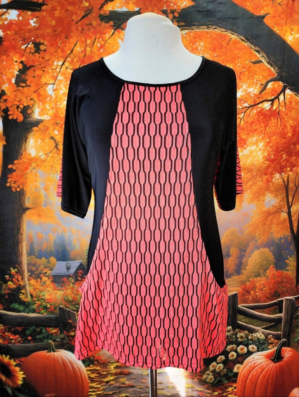 🪸🖤 SOLE DIONE STUDIO Coral Black Colorblock Stretchy Tunic Top Pockets L